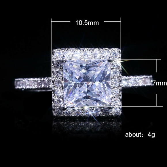 925 Silver Ring Princess Cut white Sapphire NEW - Picture 3 of 7